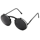 Pession Small Retro Steampunk Circle Flip Up Glasses / Sunglasses