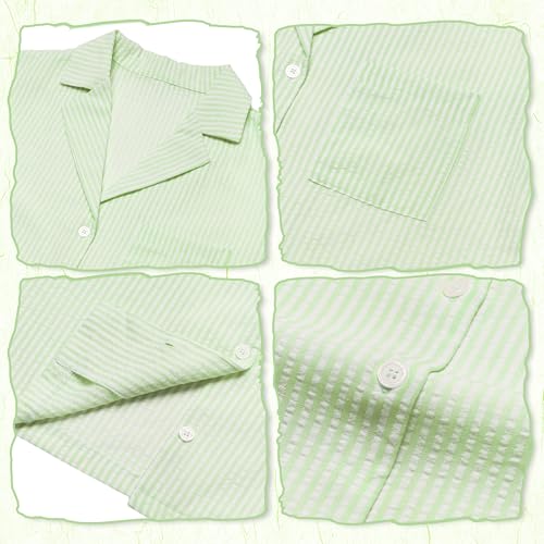 Image of Ammiko Womens Pajamas Set Y2k Loungewear Pajama Button Down Top and Shorts Monkey Beach Short Sleeve Preppy Sleepwear Green Stripe XS