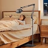 Tryone Tablet Floor Stand for Kindle Holder: E-Book Bed Mount with Page Turner Remote & Flexible Adjustable Arm, 1.85 kg Heavy-Duty Metal Base Compatible with Devices from 4.7-16.1 inches (Black)