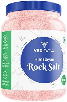 VED TATVA Organic Himalayan Pink Rock Salt Powder/Sendha/Sindhav Namak - 450g Jar, Unrefined & Natural, Used for Cooking, Baking, Sprinkling, Fermenting, Marinating