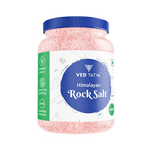 Image of VED TATVA Organic Himalayan Pink Rock Salt Powder /Sendha /Sindhav Namak - 450g Jar, Unrefined & Natural, Used for Cooking, Baking, Sprinkling, Fermenting, Marinating