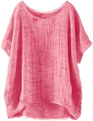 Womens Cotton Linen Tops Short Sleeve Scoop Neck Summer Clothes Plus Size Solid T Shirts Casual Workout Basic Tees