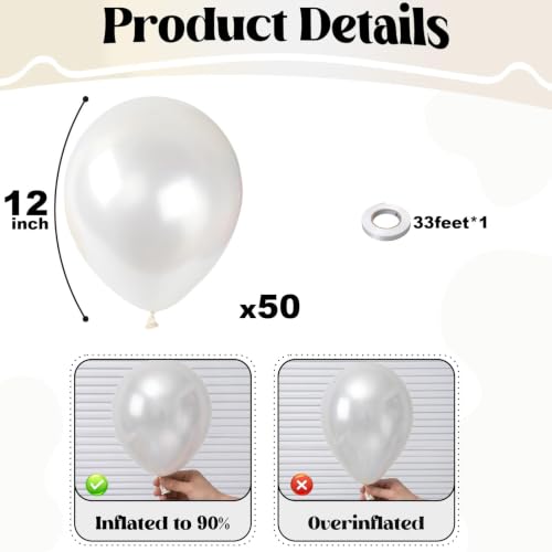 Image of Togvu Pearl White Balloons 50Pack 12 Inch Pearl Latex Party Balloons