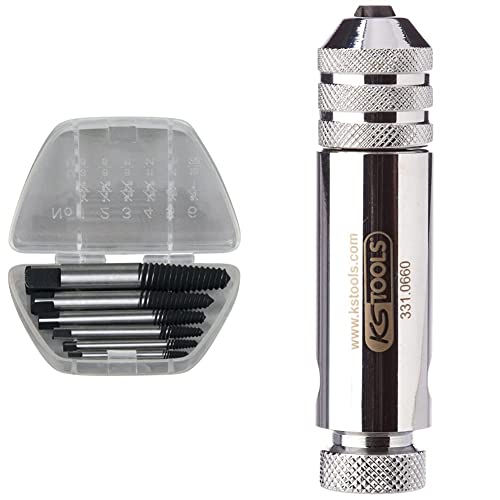 KS Tools 150.1330 Jeu d'extracteurs de goujons pour goujons de M3-M18 6 pièces & 331.0660 Porte taraud réversible à cliquet M3,0 10