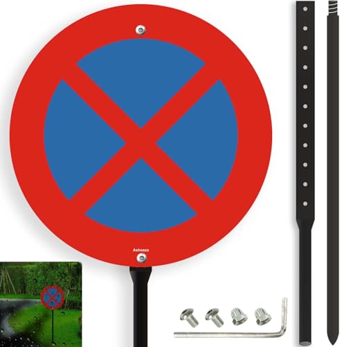 Panneau Interdiction de Stationner en Aluminium Ø30cm avec Piquet – Signalisation Routière Réfléchissante pour Extérieur, Jardin, Parking Privé ou...
