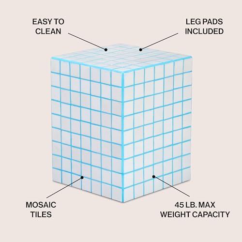 JONATHAN Y Callista Modern Ceramic Tiled Cube Side Table, 18-Inch Glossy Square Mosaic Pedestal End Table and Nightstand for Living Room and Bedroom, White/Neon Blue END2000E by JONATHAN Y - Image 3