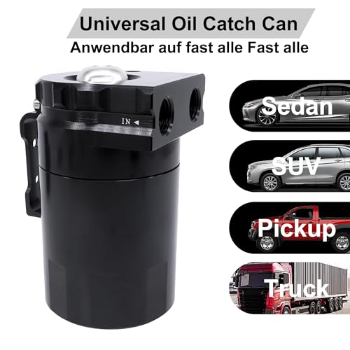 HISports Oil Catch Tank 350ml Aluminium Kraftstofftank Kann Öl Lagertank-mit Luftfilter Schlauch Ersatzteile Zubehör Universal Auto Öl Lagertank (Schwarz)