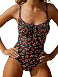 BERLOOK Womens One Piece Swimsuits Floral Push Up Bathing Suit Sexy Tie Slimming Swimsuits for Women Swimwear