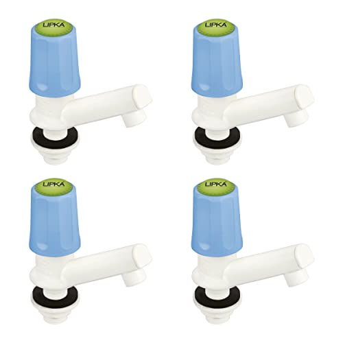 Image of LIPKA Pack of 4 Nobel Pillar Tap Faucet /Tap | PTMT Water Tap | White /Blue Color |