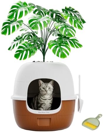 Gardner Pet Arenero Gato con Planta Artificial y Pala-Marrón