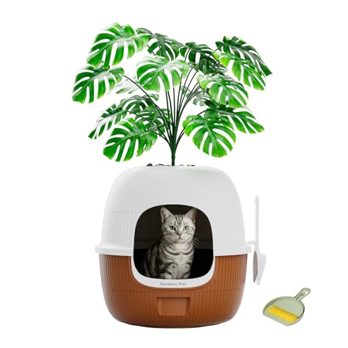 Gardner Pet Arenero Gato con Planta Artificial y Pala, Marrón
