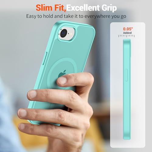 Image of SUPFINE Magnetic for iPhone 17e Case /iPhone 16e Case (Compatible with MagSafe)(Military Grade Drop Protection) Slim Translucent Matte Shockproof with Anti-Fingerprint Phone Case,Blue Green