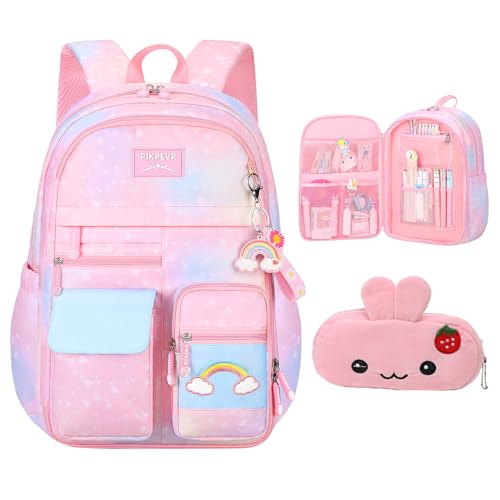 Pink Kawaii Backpack Starry Rainbow Bookbag Cute Large Capacity Backpack Multifunction Fashion Casual Laptop Travel Bag For Girl (Pink-17inch)