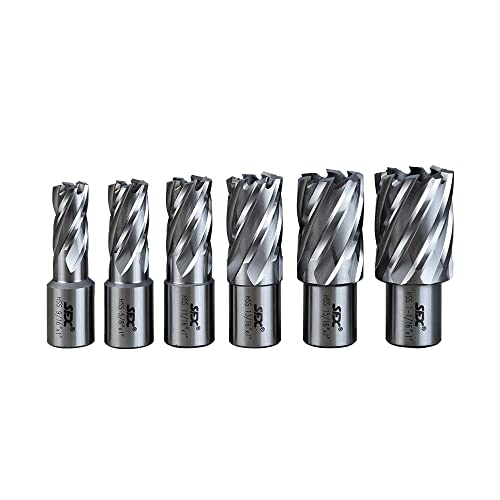 Image of YXHTOOLS HSS Annular Cutter Set 6 pcs Cutting Depth 1" 3/4 Inch Weldon Shank and Diameter 9/16",5/8",11/16",13/16", 15/16