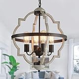 MEIXISUE Rustic Farmhouse Chandelier,ORB+Oak Finish,4-Light Vintage Antique Chandeliers Pendant Ligh
