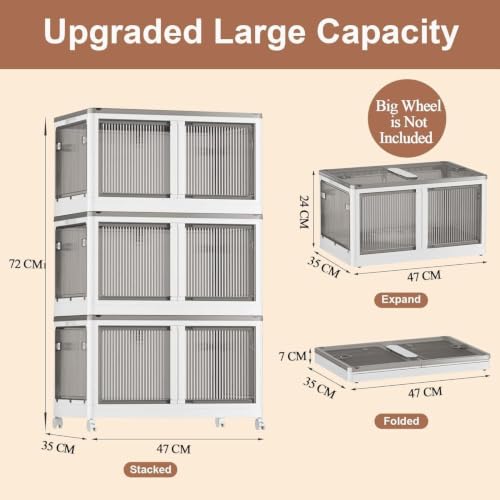 Image of 3 𝐏𝐀𝐂𝐊 Plastic Rack for Storage Cabinet with Wheels | Multipurpose Shelf Storage Services Almirah Wardrobe for Clothes, Kitchen Cupboard | Plastic Organizer with Transparent Doors
