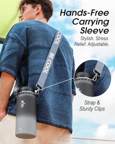 Image of Coolflask 32 oz Water Bottle Insulated Stainless Steel with Strap