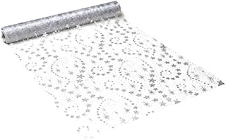 khevga 5 meter x 0.36 Table Runner Christmas Table Runners in Gold Silver snowflakes and stars (silver star)