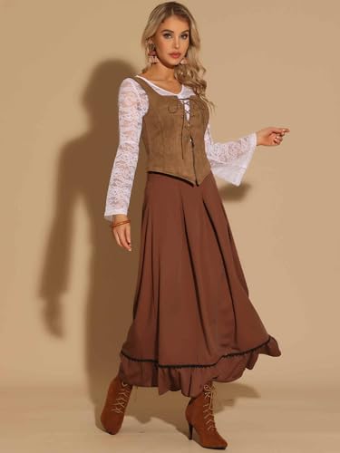 Allegra K Renaissance Corset for Women's Faux Suede Vintage Sleeveless Lace Up Waistcoat Vests4