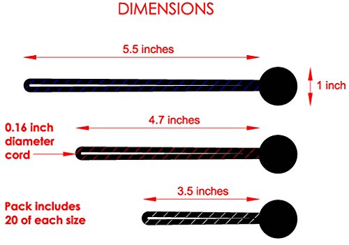 Strapright Premium Ball Bungee Cords - 60 Pack With 3 Sizes | 5.5", 4.7" & 3.5" Heavy Duty Black Uv Treated Stretch Tie Loops With Plastic Toggle | Tie Down Tarps, Tent, Canopy & Shelters | Bag Incl #TOP3
