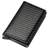 Carteira Masculina Antifurto RFID Couro Sintético Fibra de Carbono com Botão Ejetor de Cartões Preta