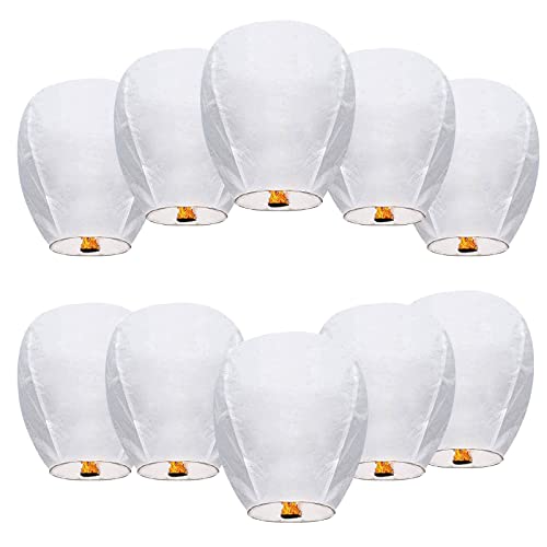 HTOGKKCG Paper Lanterns to Release, Chinese Lanterns Easy to Use, Sky Lanterns for Memory of Family (10PCS,White)