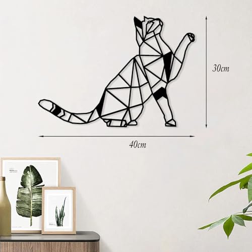 Décoration murale chat géométrique métal noir suspendre design minimaliste - 3