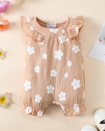 Baby Girl Clothes 6-9 Months Girl Summer Clothes Short Sleeve Bodysuit Ruffle Khaki Romper Cute Infant One Pieces Jumpsuit 6 12 Months Girl Clothes
