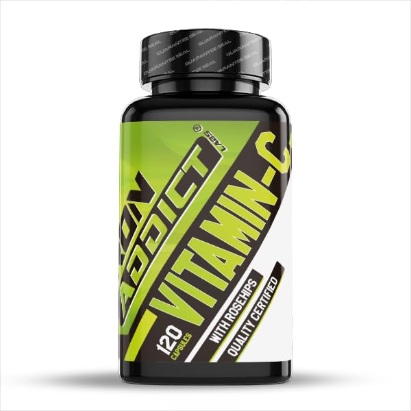 Iron Addict Labs - Vitamina C - 120 Cápsulas - 1 Cápsula al día - Con Rosa Canina L - Antioxidante - Reducción del Cansancio y la Fatiga