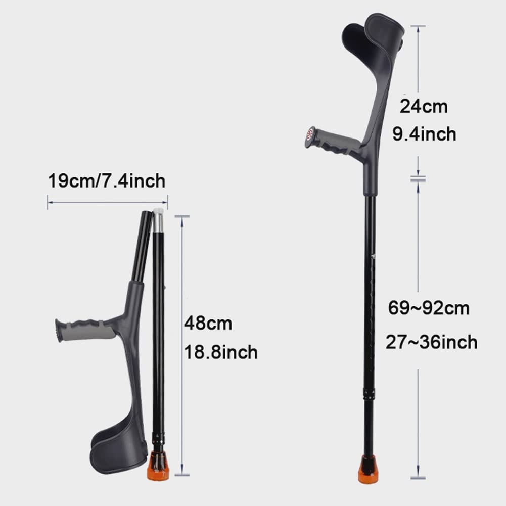 Muletas Plegables de Antebrazo para Adultos, Bastón Médico, Muletas Ergonómicas Ligeras de Aluminio, Regulables en Altura a 10 Velocidades (Color : Zwart, Size : 1 Pair)