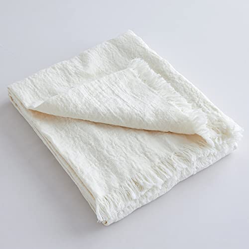 King Linens 100% Linen Throw Blanket with Fringe...