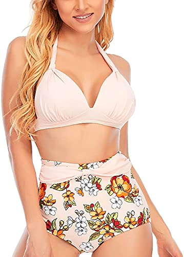 Genmoral Retro-Bikini-Set, gepunktet, hohe Taille, zweiteilig, Badeanzug, khaki, XXX-Large Cover