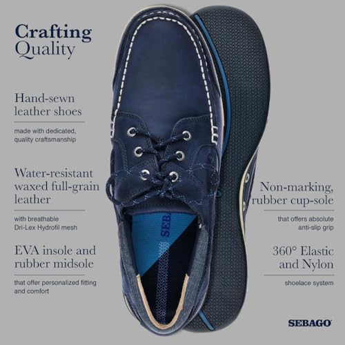 Image of Sebago Triton Three Eyelets FGL Boat Shoes - Hand-Stitched Leather, Nubuck, Suede with Waxed Finish, Removable EVA Insole, Breathable Mesh Lining