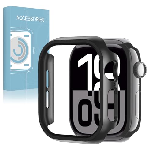 Apple Watch Series 11(2025)/10(2024) 46mm 用 ケース アップルウォッチ11/10 46mm スマートウォッチ スリムケース 保護カバー PC素材 側面 耐衝撃 衝撃吸収 液晶部分覆わないタイプ 取り付け簡単 (黒)