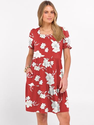 Image of ANRABESS Women Summer Square Neck Puff Short Sleeve Mini Dress 2026 Casual Flowy Sundress Beach Vacation Clothes with Pockets
