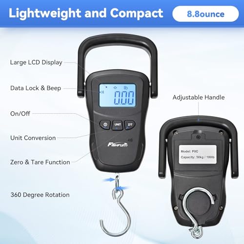 Fishfun Balança de peixe recarregável, balança digital suspensa de peso de peixe com alça grande e f