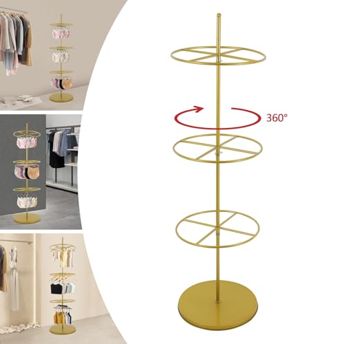 JINHZIXIU 3-Tier Rotatable Round Garment Rack Underwear Display Stands Round Clothing Rack Boutique Clothing Rack Gold Retail Clothing Rack for Underwear Shorts Scarf