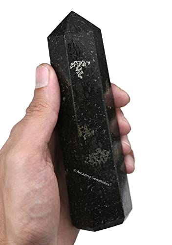 Image of Amazing Gemstone Large Nuummite Crystal Towers ~ Natural Healing Crystal Point Obelisk for Reiki Healing and Crystal Grid (5.5 to 6 INCH)