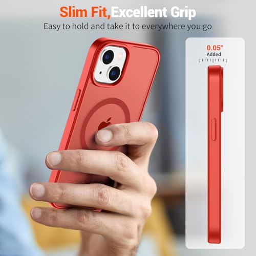 Image of SUPFINE Magnetic for iPhone 15 Case (Compatible with MagSafe) (Military Grade Drop Protection) Slim Translucent Matte Shockproof with Anti-Fingerprint Phone Case, Red
