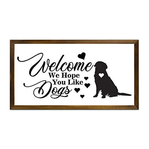 Panneau en bois encadré Welcome déco murale chien 55x30cm