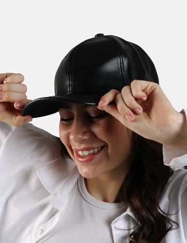 Image of ALAMOS Plain Black Leather Baseball Cap, Unisex