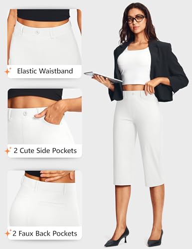 Image of ISEEGZ 14'' /18 inch Capri Pants for Women Dressy Stretch Pull On Womens Capris with Pockets Petite Summer Office Work Casual