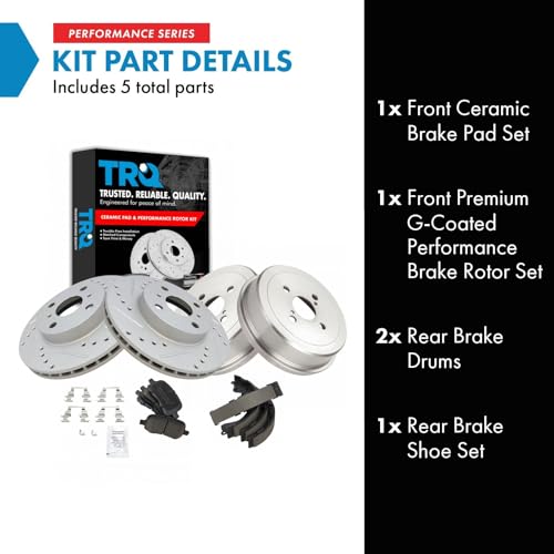 TRQ Front & Rear Ceramic Brake Pad Performance Rotor Shoes & Drum Kit Compatible with Toyota by TRQ - Image 2