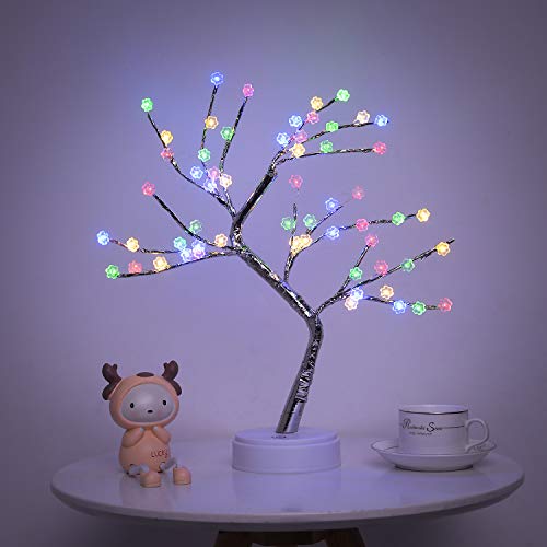 Byncceh Artificial Tabletop Bonsai Tree Lights - DIY Bonsai Tree Lights Cherry Blossom Colorful, USB/Battery Powered Touch Switch Fairy Lights Tree Lamp (Color Cherry Blossom, 60L)