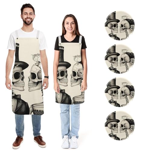 Tabliers de cuisine noirs et blancs au motif crâne le cadeau parfait pour cuisiniers