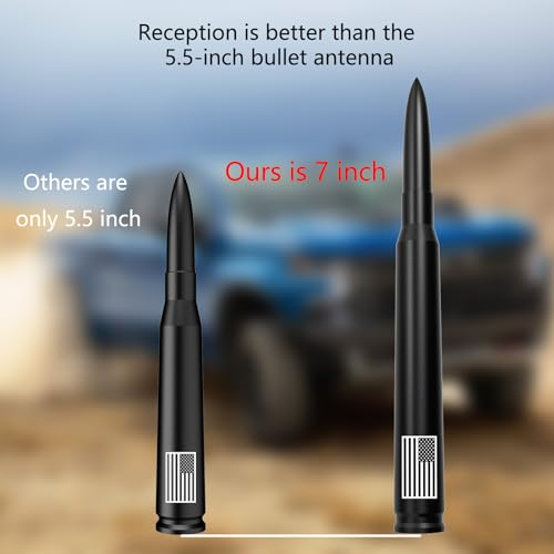 Image of Car Truck Bullet Antenna with Tire Valve Caps American Flag Universal Short Replacement for GMC Sierra Chevy Silverado Dodge Ram 1500 2500 3500 Ford F150 F250 F350 Super Duty Raptor, Matte Black, 7 inch