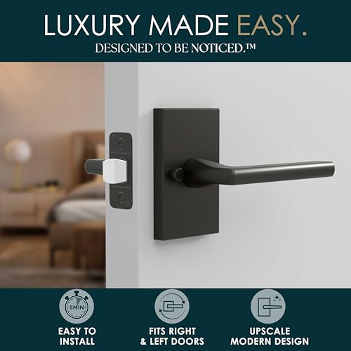 Image of Mega Handles Glamor Privacy, Lever & Lock Door Handle Set for Hallway, Closet and Bathroom, Keyless Lock, Heavy Duty Door Levers, Fits All Standard Door Sizes, Screws Included - Matte Black (1 Pack)