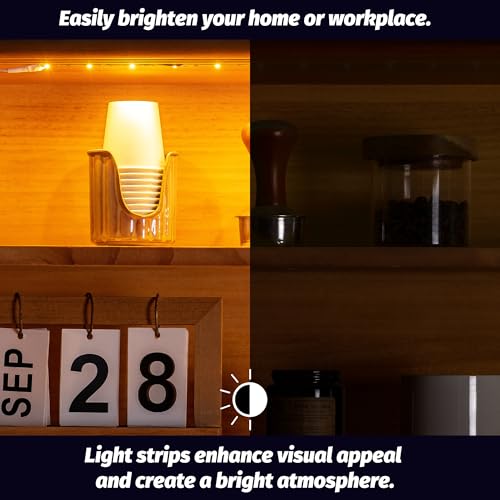 Image of Battery Powered Under Cabinet Lighting, Wireless LED Strip Lights for Kitchen Under Cabinet Shelves Under Counter Closet Cordless Click Light (Warm White, 3 Pack)