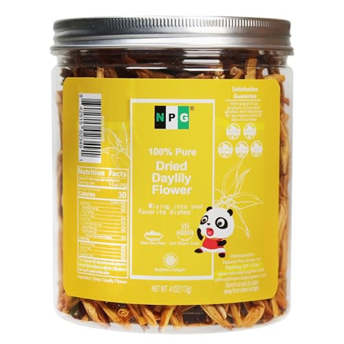 Premium Dried Lily Flowers Buds Unsulfured 4 Ounces, Dried Lilium Fowers Bulk Chinese Food Cooking, Golden Needles Dried Day Lilies for Hot & Sour Soup, Moo Shu Pork, and Buddha's Delight