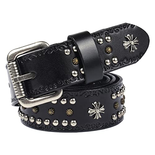 Ceinture punk rock 3 rangs rivets clous fleurs accessoire mode homme femme